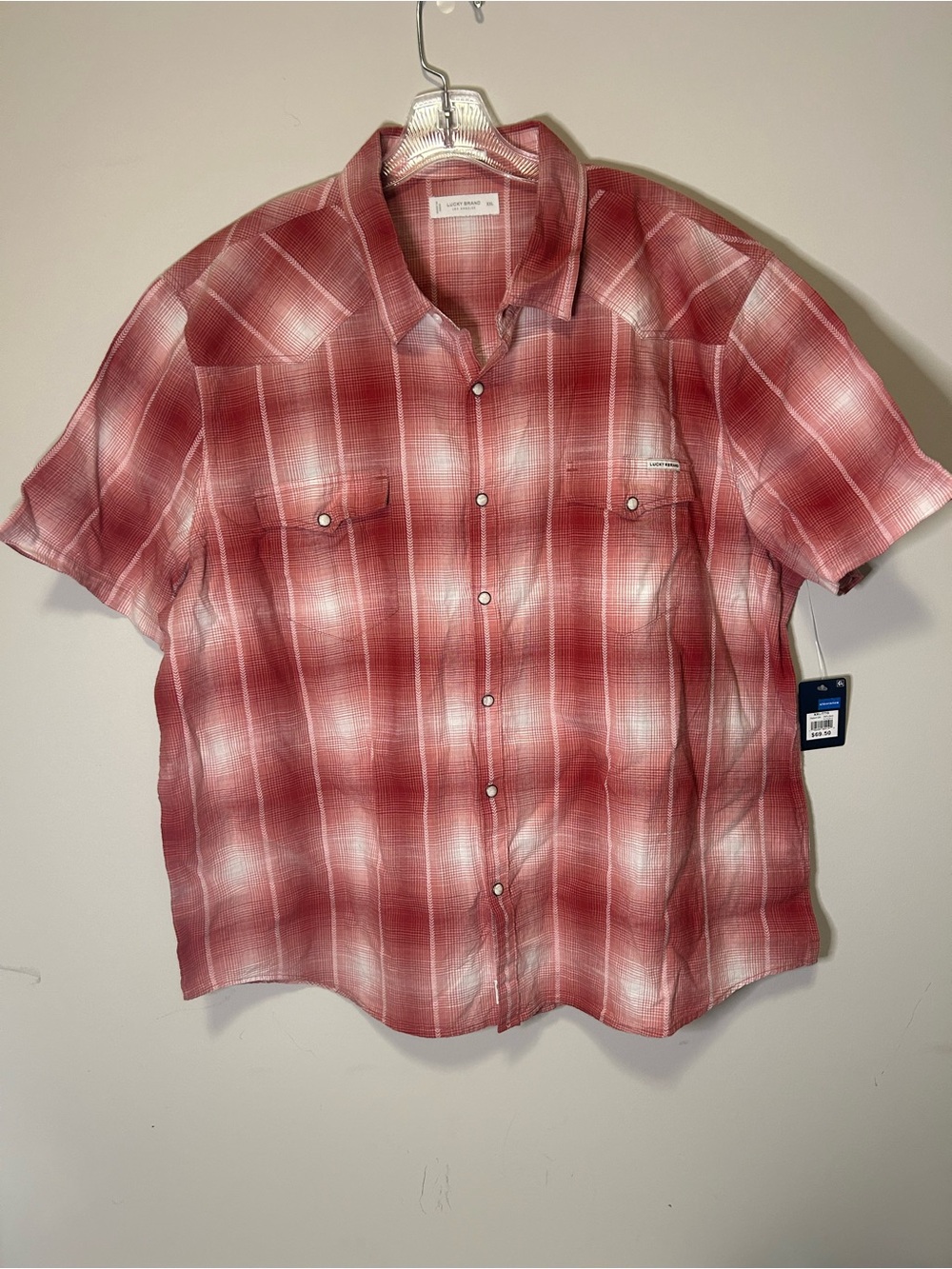 NWT Lucky Brand Men’s Short-Sleeve Red Plaid Button-Up Shirt - Country Festival
